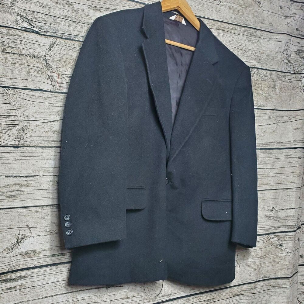Courtenay Black Overcoat Size 42S 100% Pure Wool